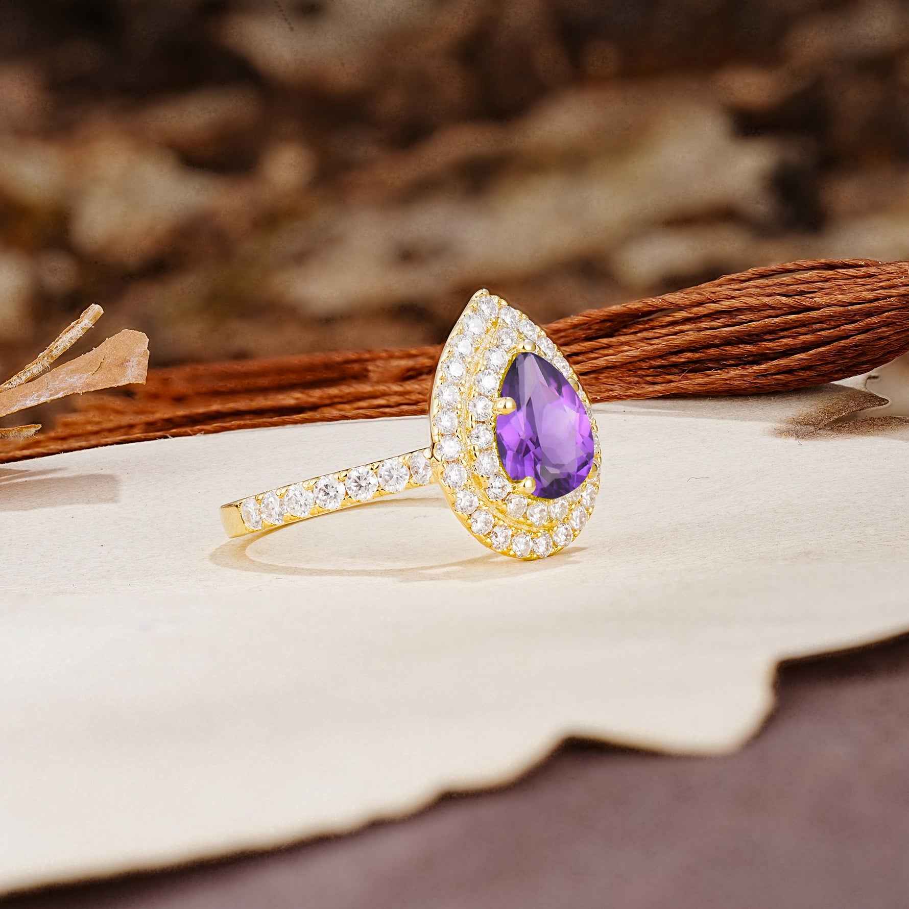 Retro-Luxe 5-Prong Pear Cut Amethyst Engagement Ring - Additional view