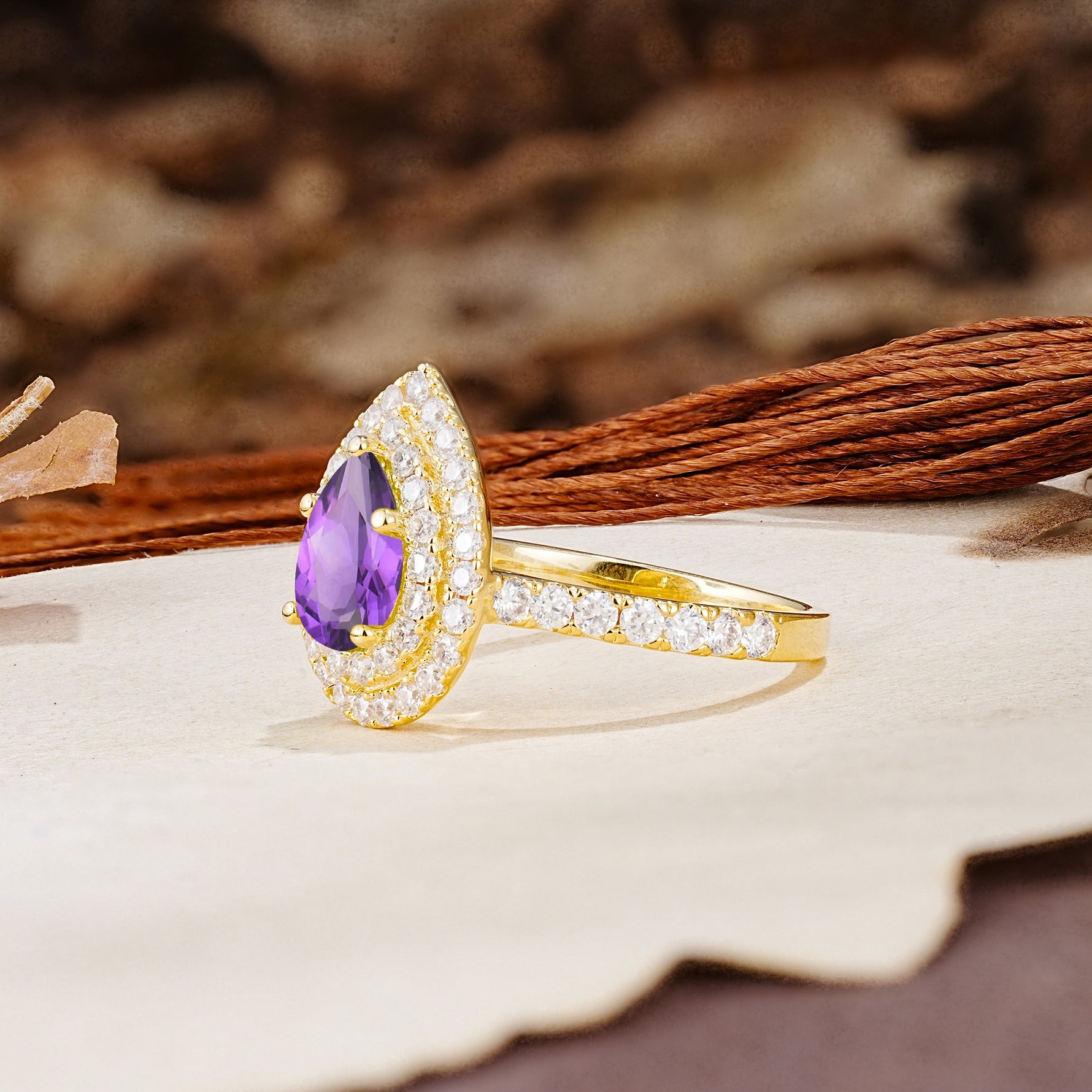 Retro-Luxe 5-Prong Pear Cut Amethyst Engagement Ring - Additional view