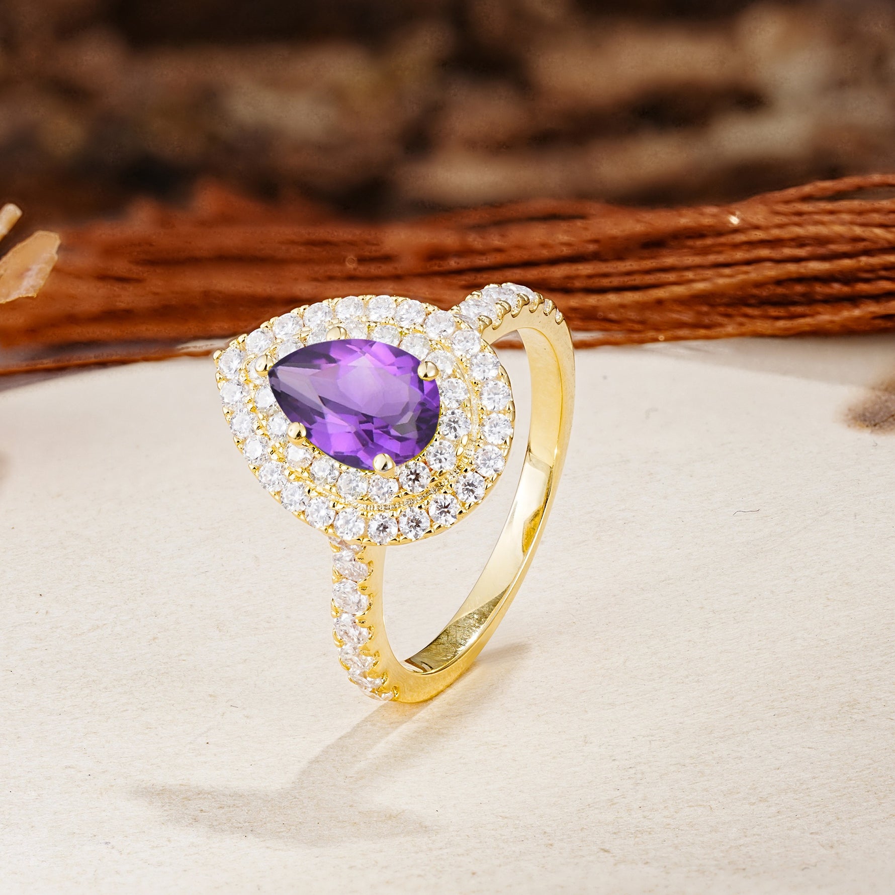 Retro-Luxe 5-Prong Pear Cut Amethyst Engagement Ring - Additional view