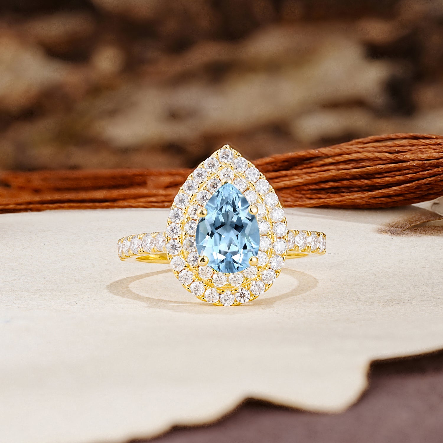 Retro-Luxe 5-Prong Pear Cut Aquamarine Engagement Ring