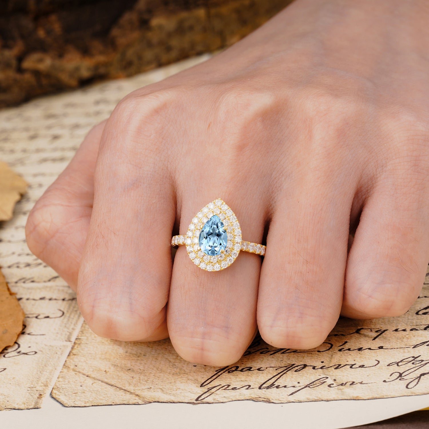 Retro-Luxe 5-Prong Pear Cut Aquamarine Engagement Ring