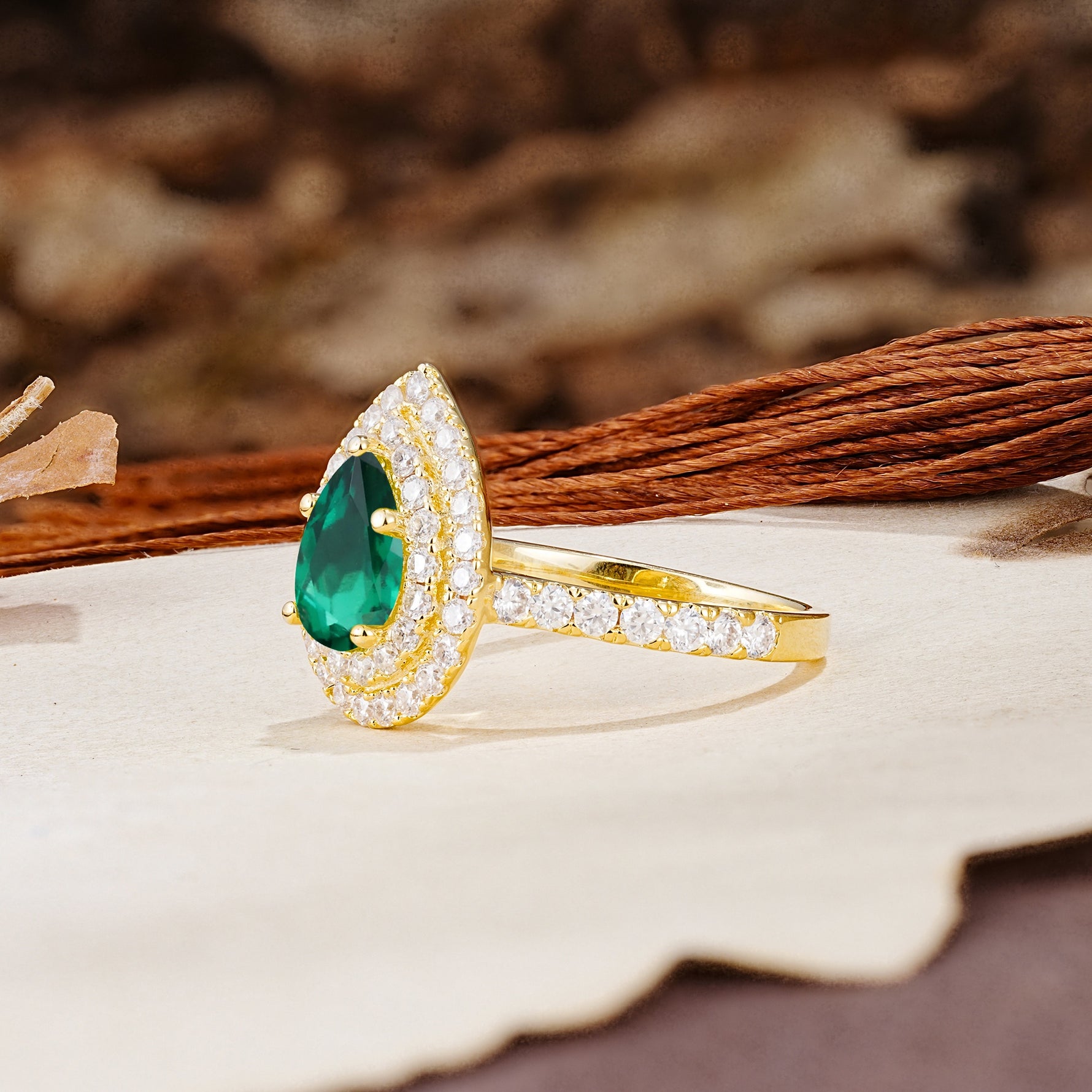 Retro-Luxe 5-Prong Pear Cut Emerald Engagement Ring - Additional view