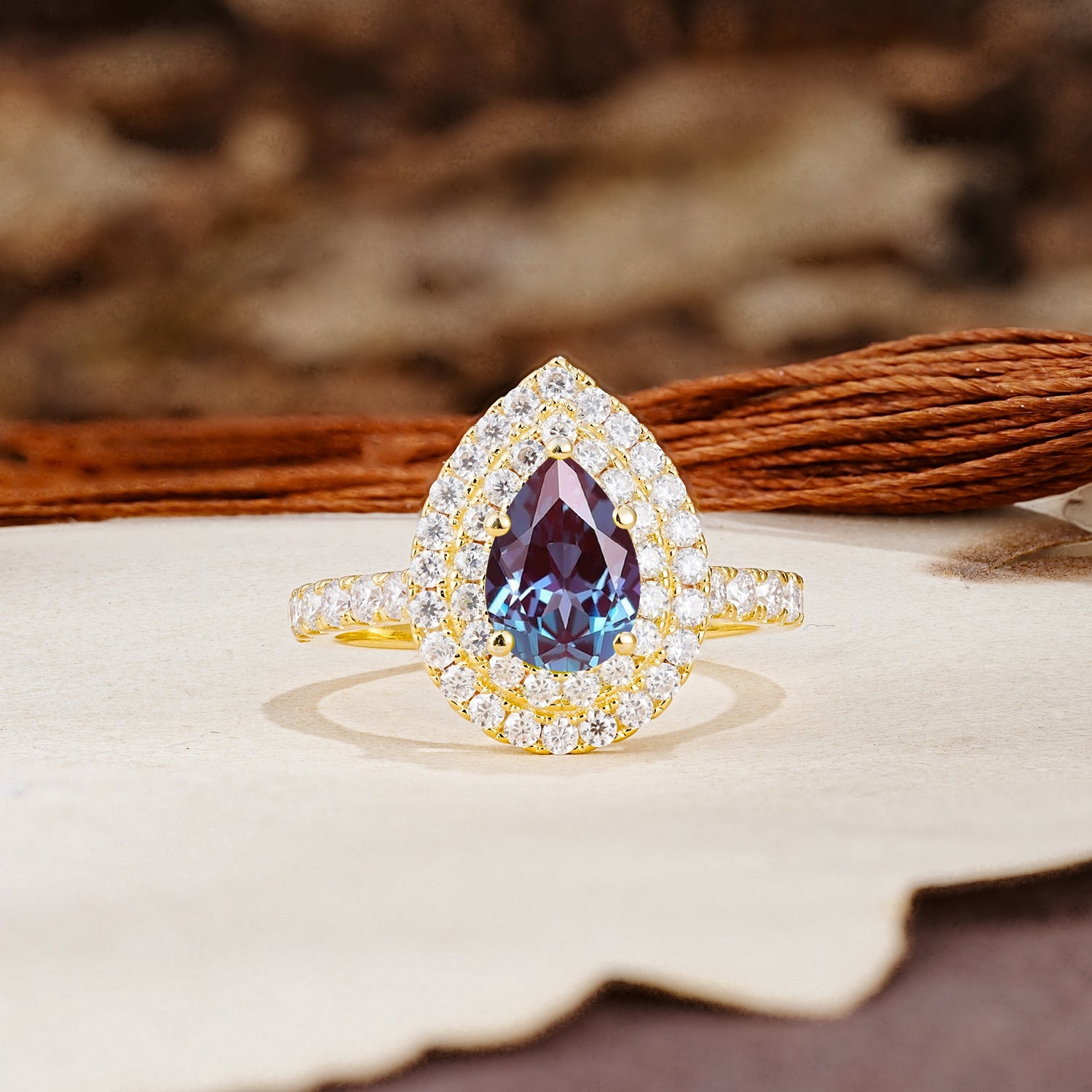 Retro-Luxe 5-Prong Pear Cut Alexandrite Engagement Ring - Additional view