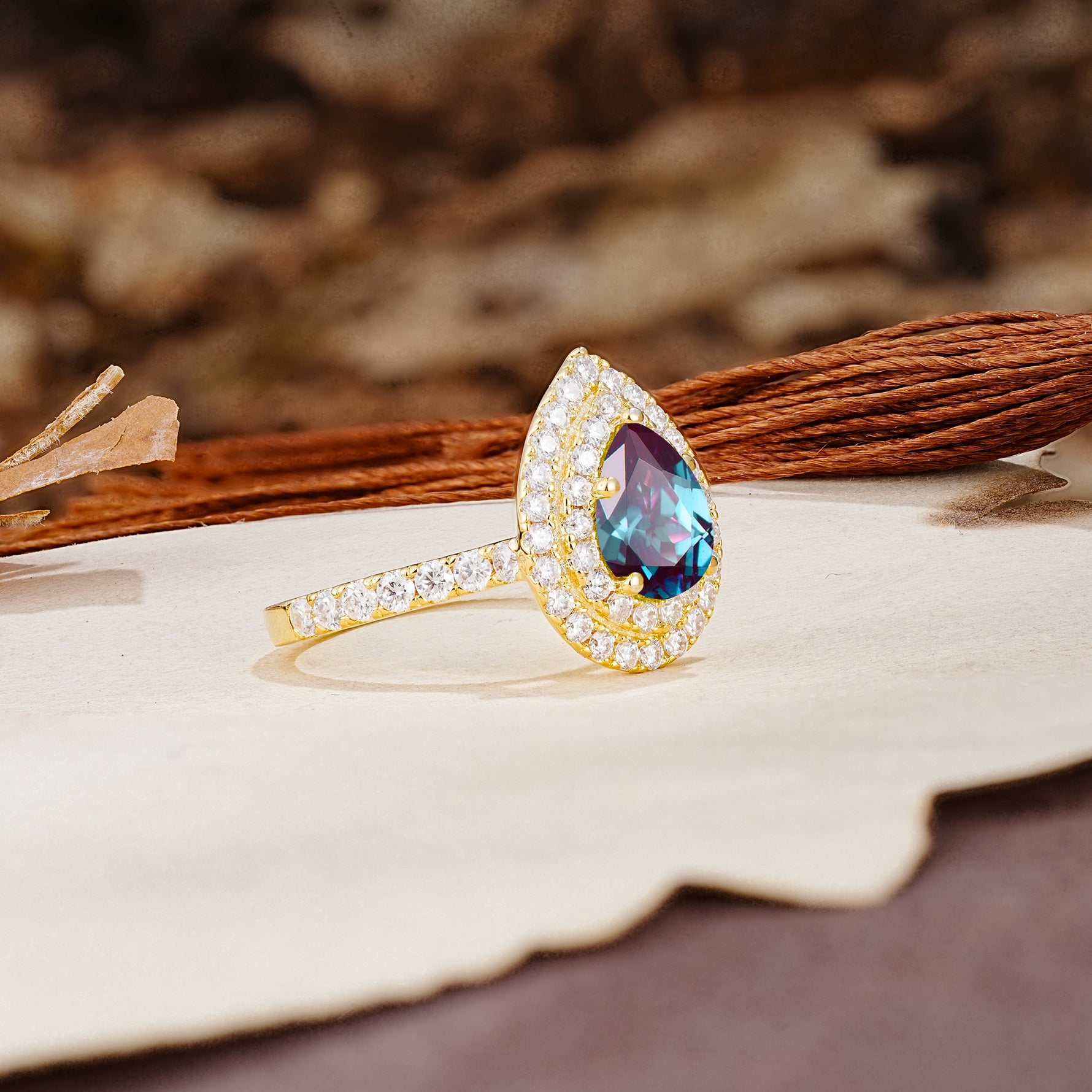 Retro-Luxe 5-Prong Pear Cut Alexandrite Engagement Ring - Additional view