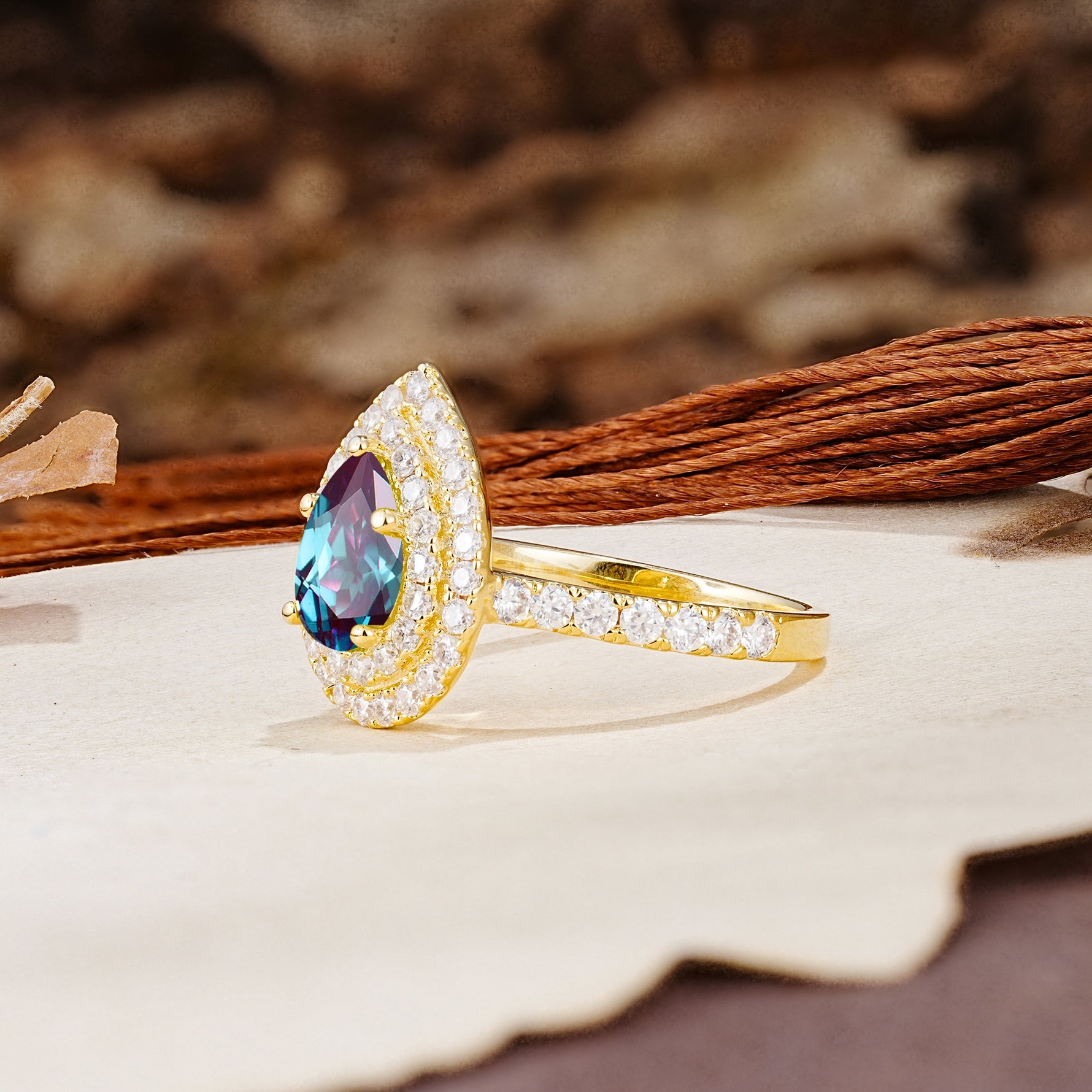Retro-Luxe 5-Prong Pear Cut Alexandrite Engagement Ring - Additional view