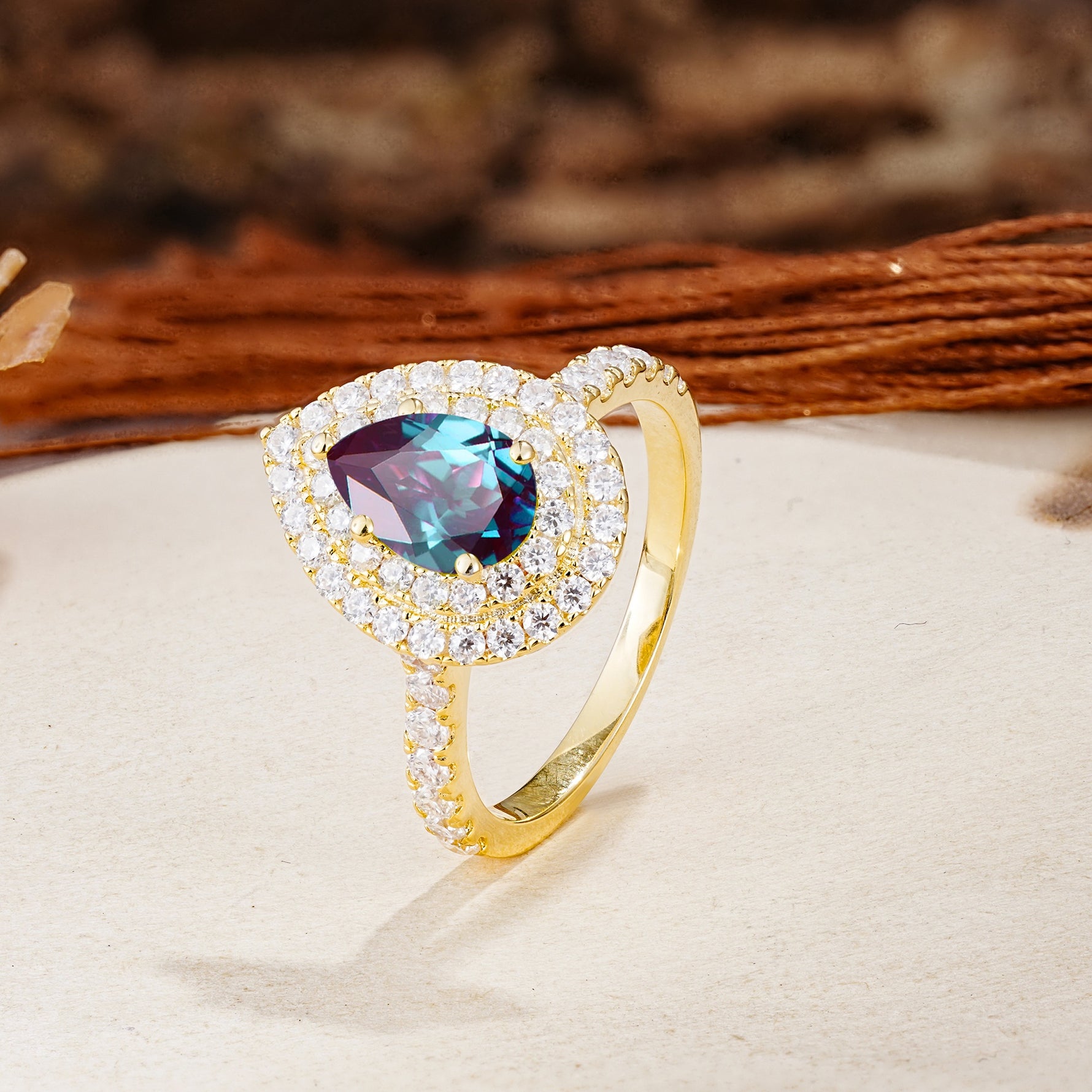 Retro-Luxe 5-Prong Pear Cut Alexandrite Engagement Ring - Additional view