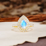 Retro-Luxe 5-Prong Pear Cut Moonstone Engagement Ring - Additional view