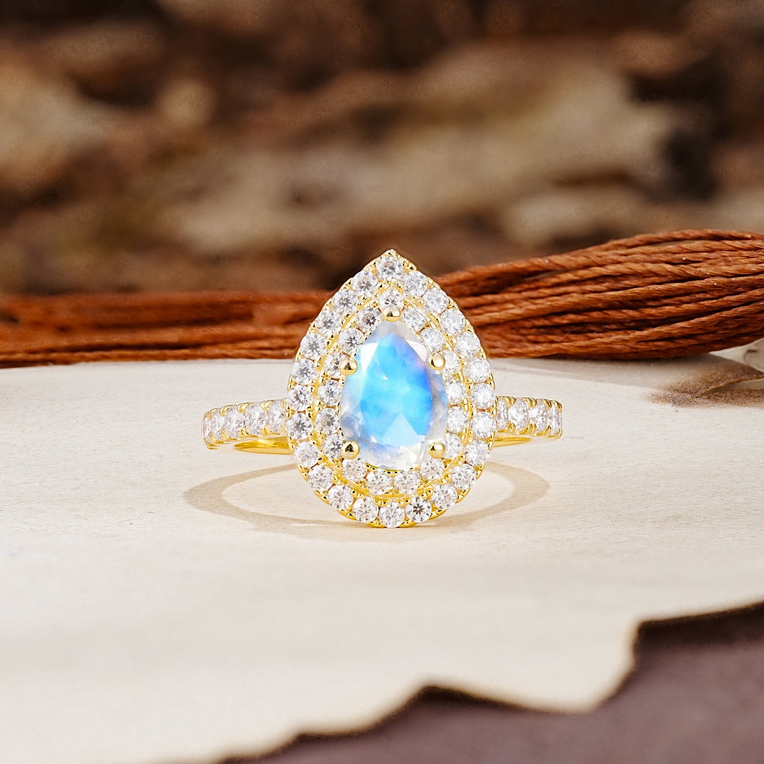 Retro-Luxe 5-Prong Pear Cut Moonstone Engagement Ring - Additional view