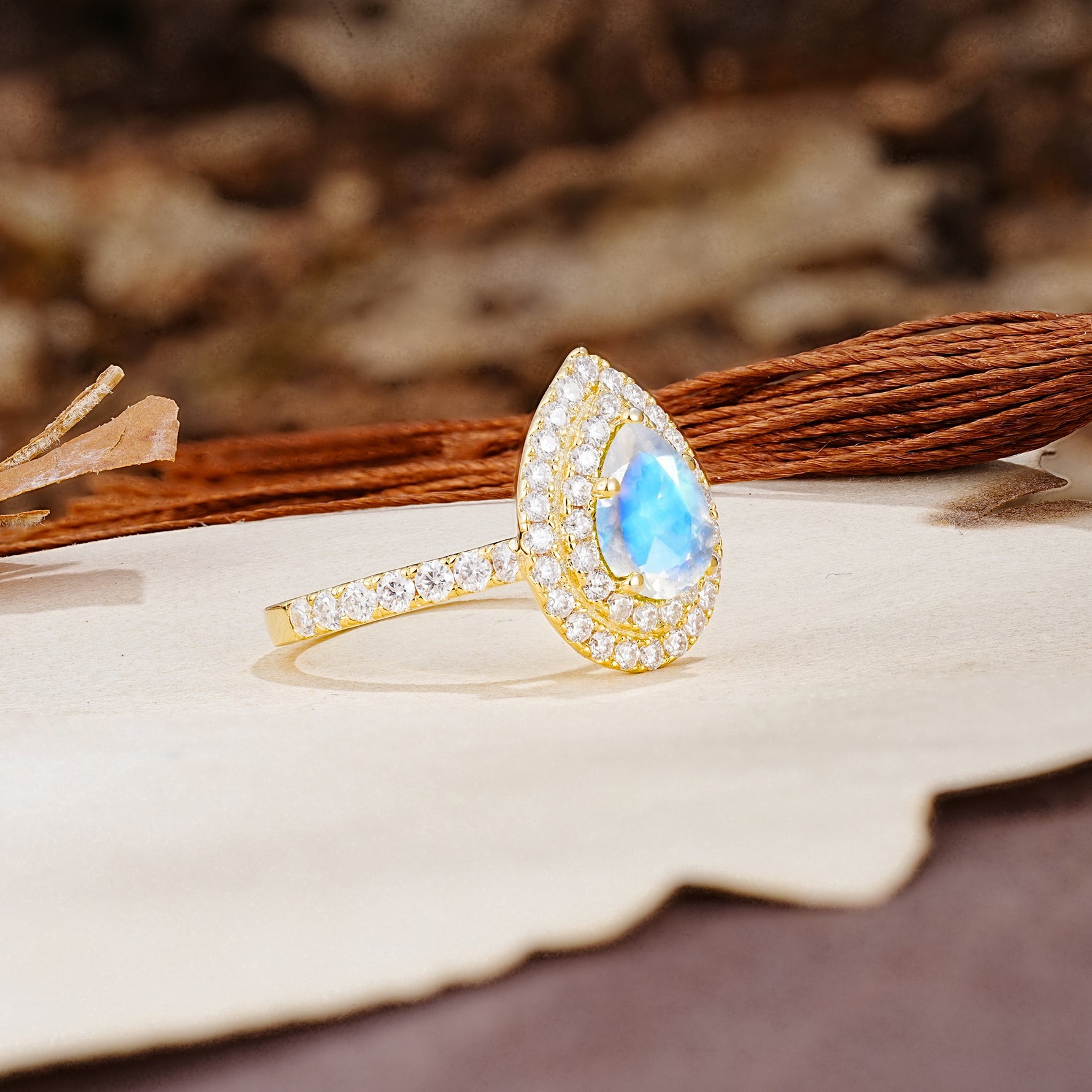 Retro-Luxe 5-Prong Pear Cut Moonstone Engagement Ring - Additional view