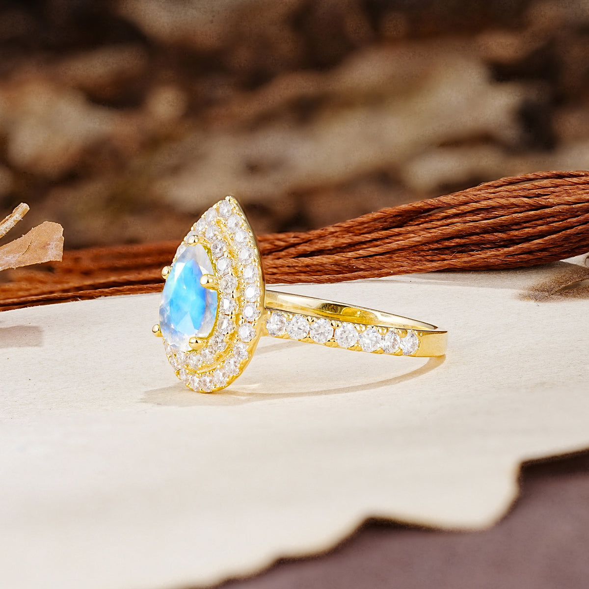 Retro-Luxe 5-Prong Pear Cut Moonstone Engagement Ring - Additional view