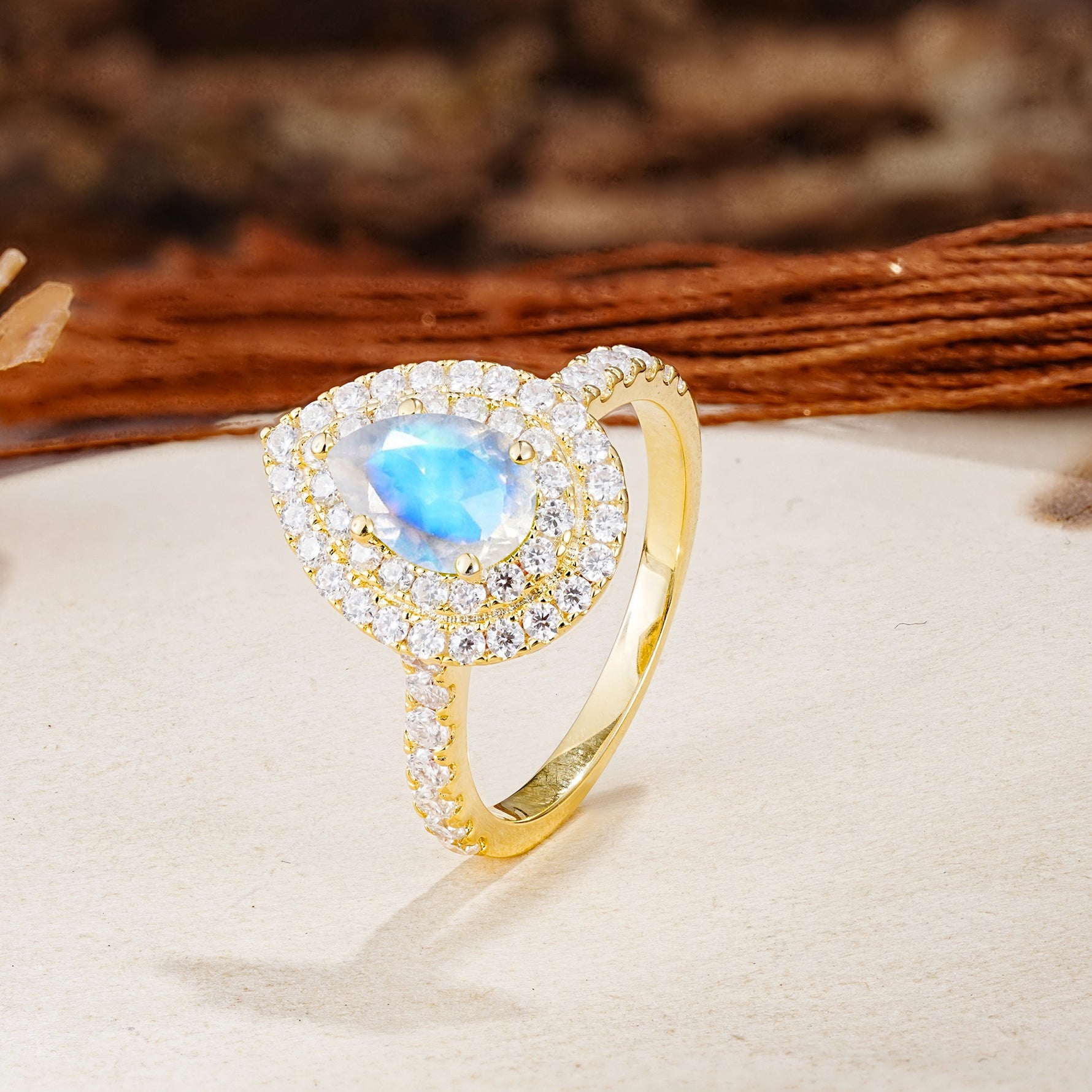 Retro-Luxe 5-Prong Pear Cut Moonstone Engagement Ring - Additional view