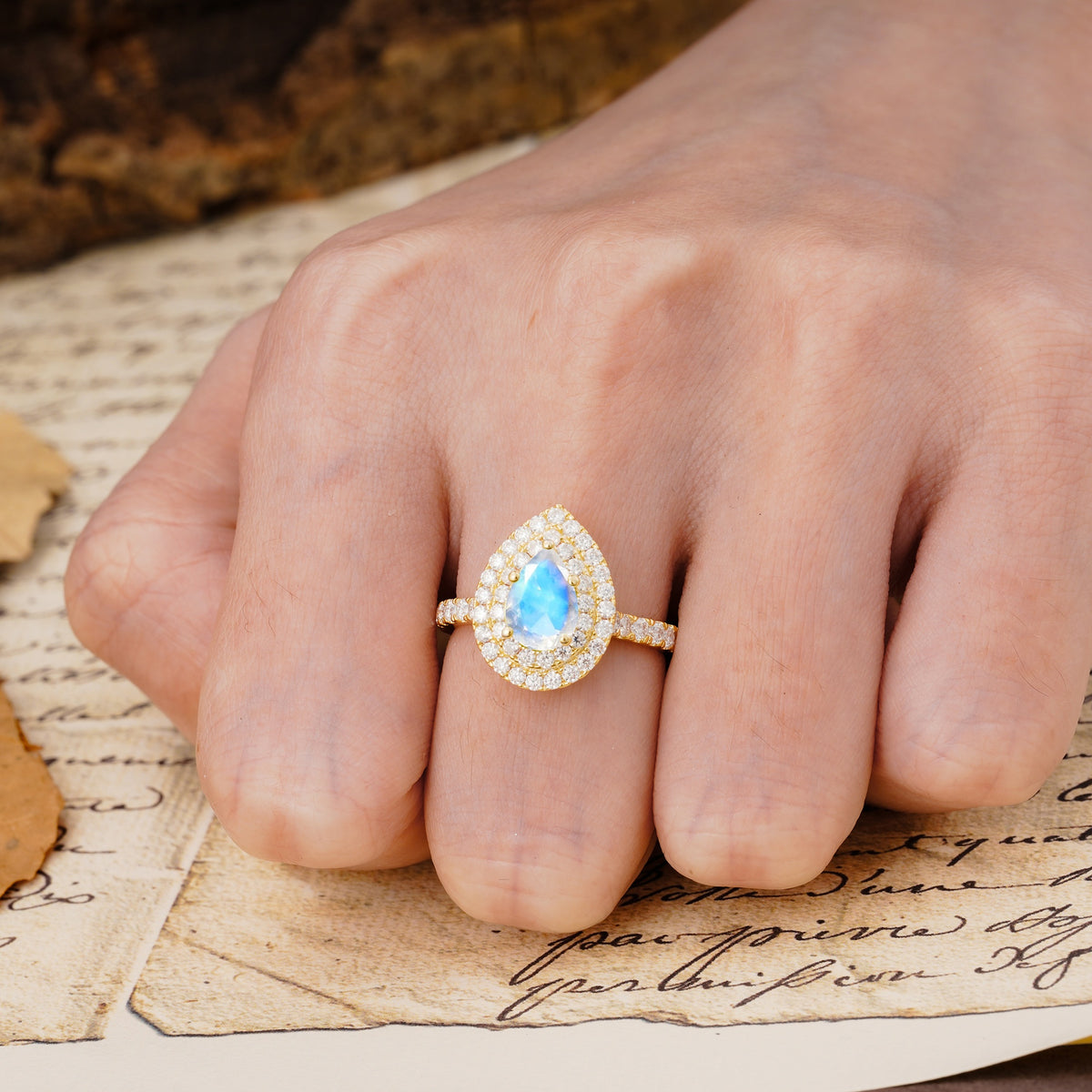Retro-Luxe 5-Prong Pear Cut Moonstone Engagement Ring - Additional view