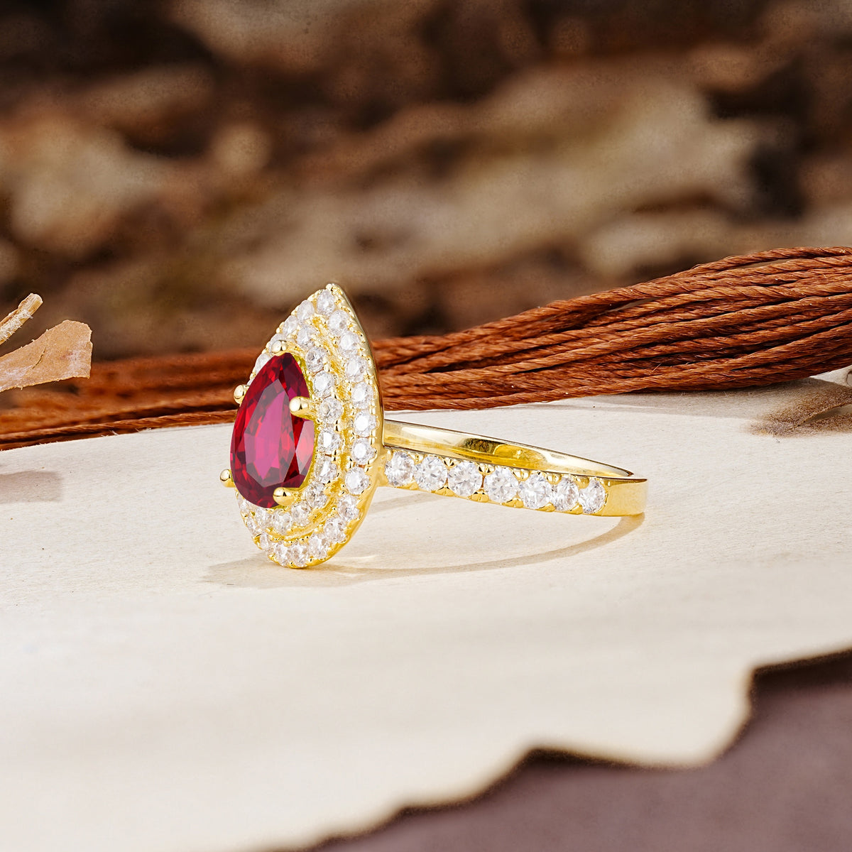 Retro-Luxe 5-Prong Pear Cut Ruby Engagement Ring - Additional view