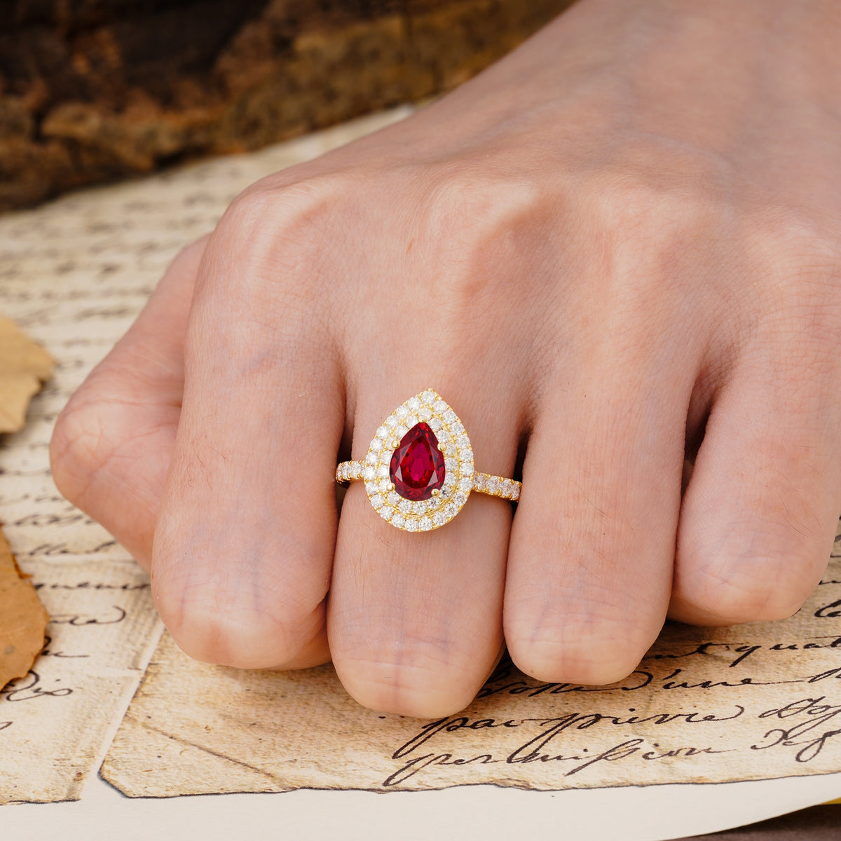 Retro-Luxe 5-Prong Pear Cut Ruby Engagement Ring - Additional view