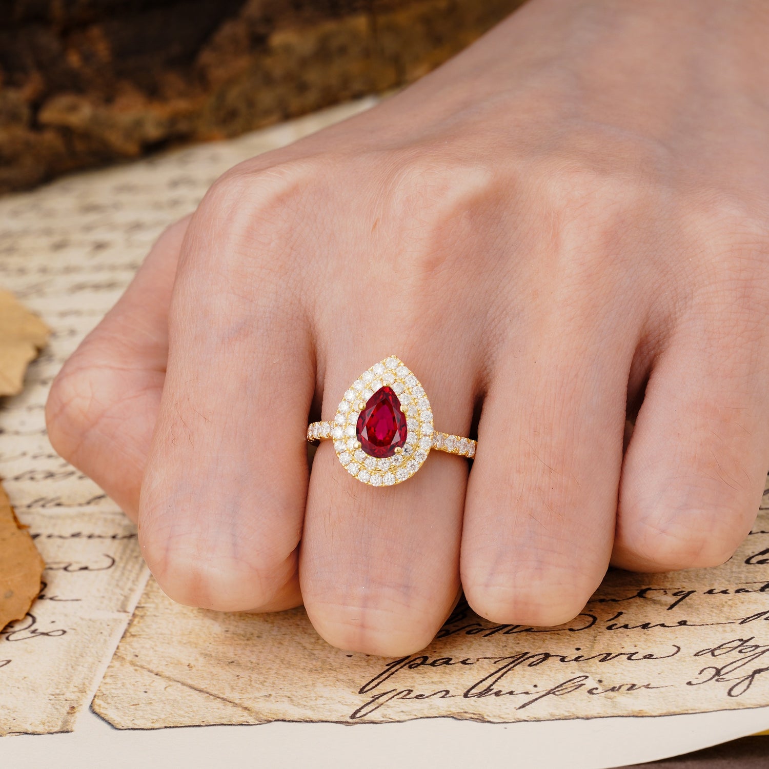 Retro-Luxe 5-Prong Pear Cut Ruby Engagement Ring - Additional view