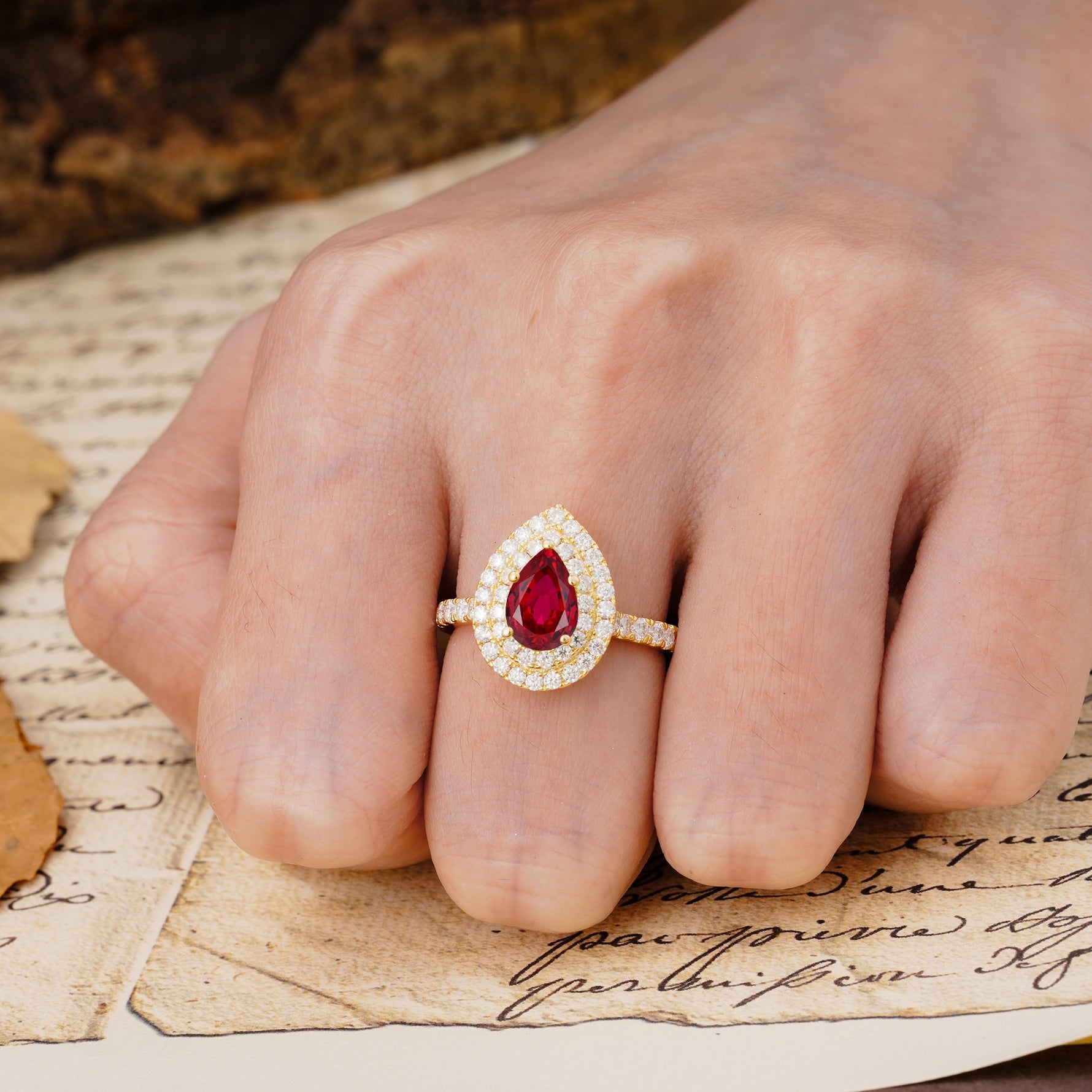 Retro-Luxe 5-Prong Pear Cut Ruby Engagement Ring - Additional view