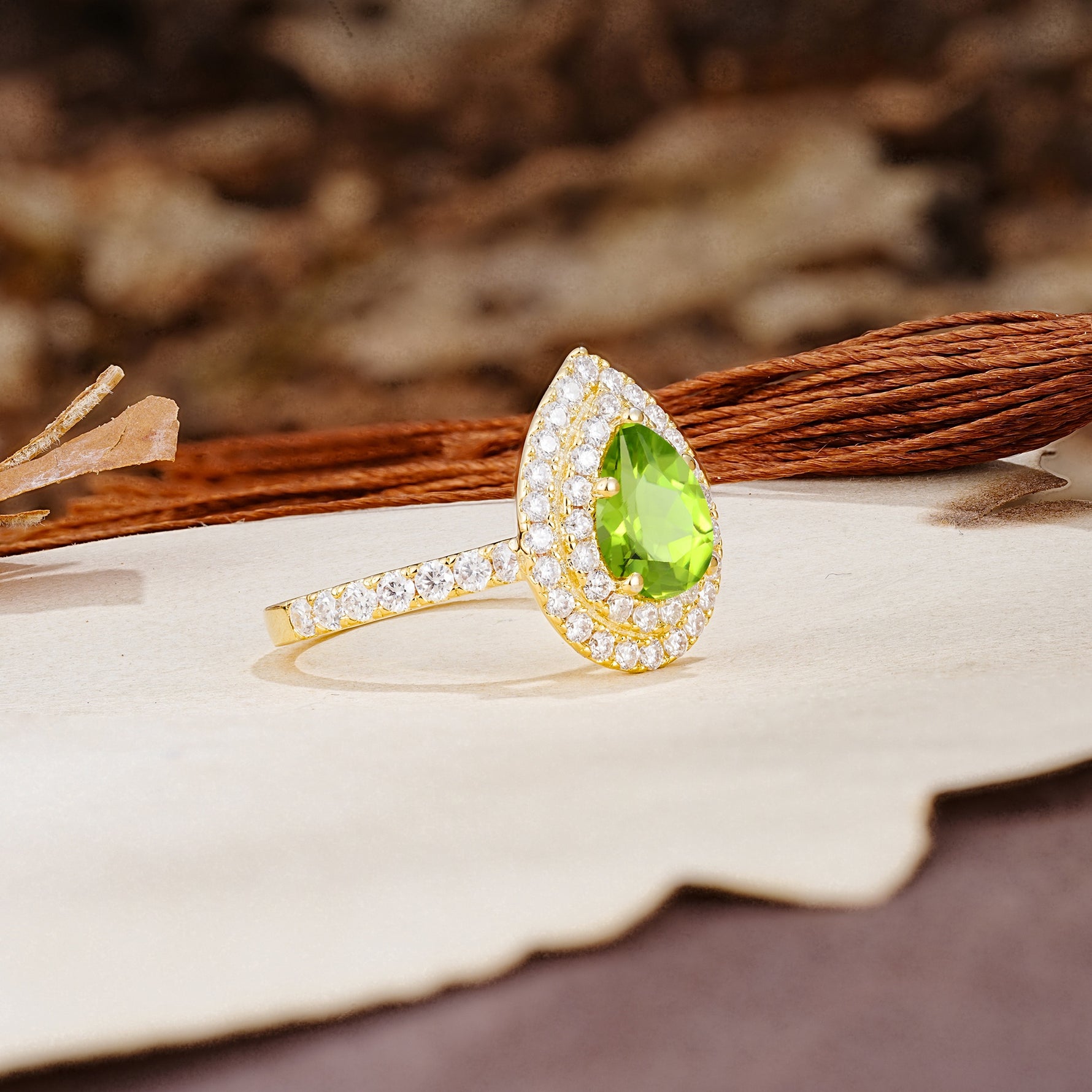 Retro-Luxe 5-Prong Pear Cut Peridot Engagement Ring - Additional view