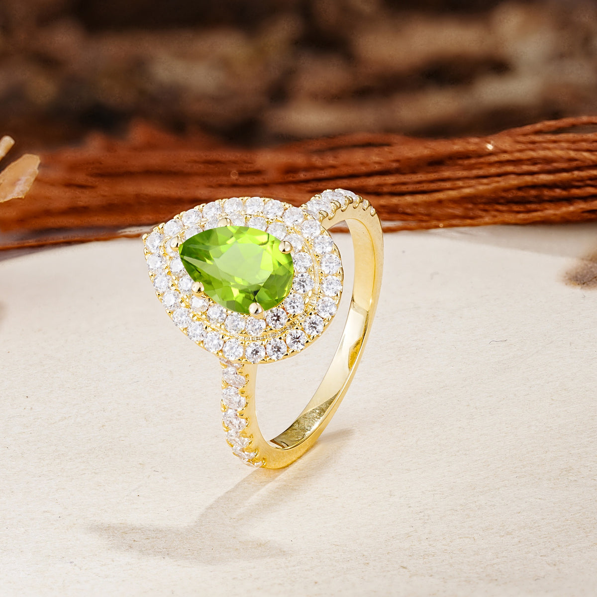 Retro-Luxe 5-Prong Pear Cut Peridot Engagement Ring - Additional view
