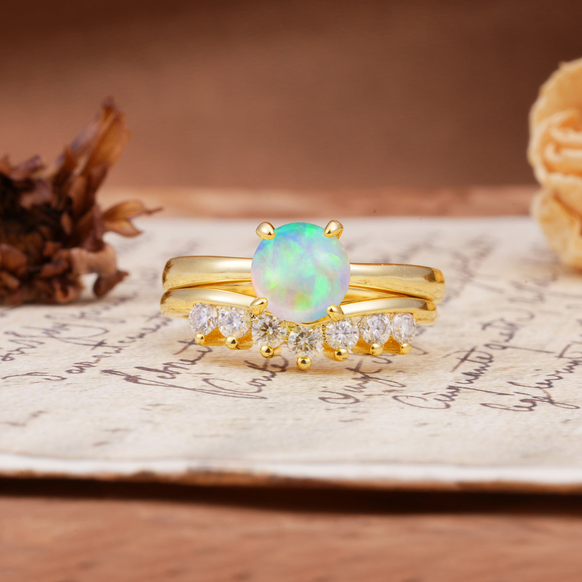 Classic Luxury Vintage 5-Prong Pear Cut Fire Opal Engagement Ring - Yellow-Gold