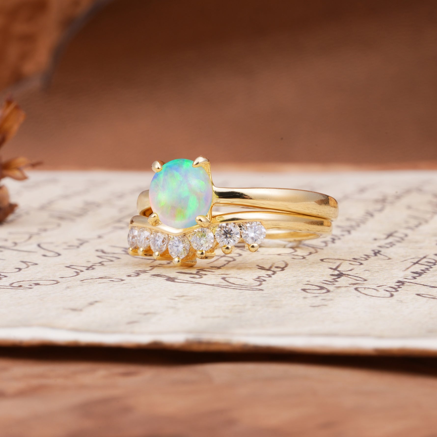 Classic Luxury Vintage 5-Prong Pear Cut Fire Opal Engagement Ring - Rose-Gold