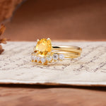Classic Luxury Vintage 5-Prong Pear Cut Citrine Engagement Ring - Rose-Gold