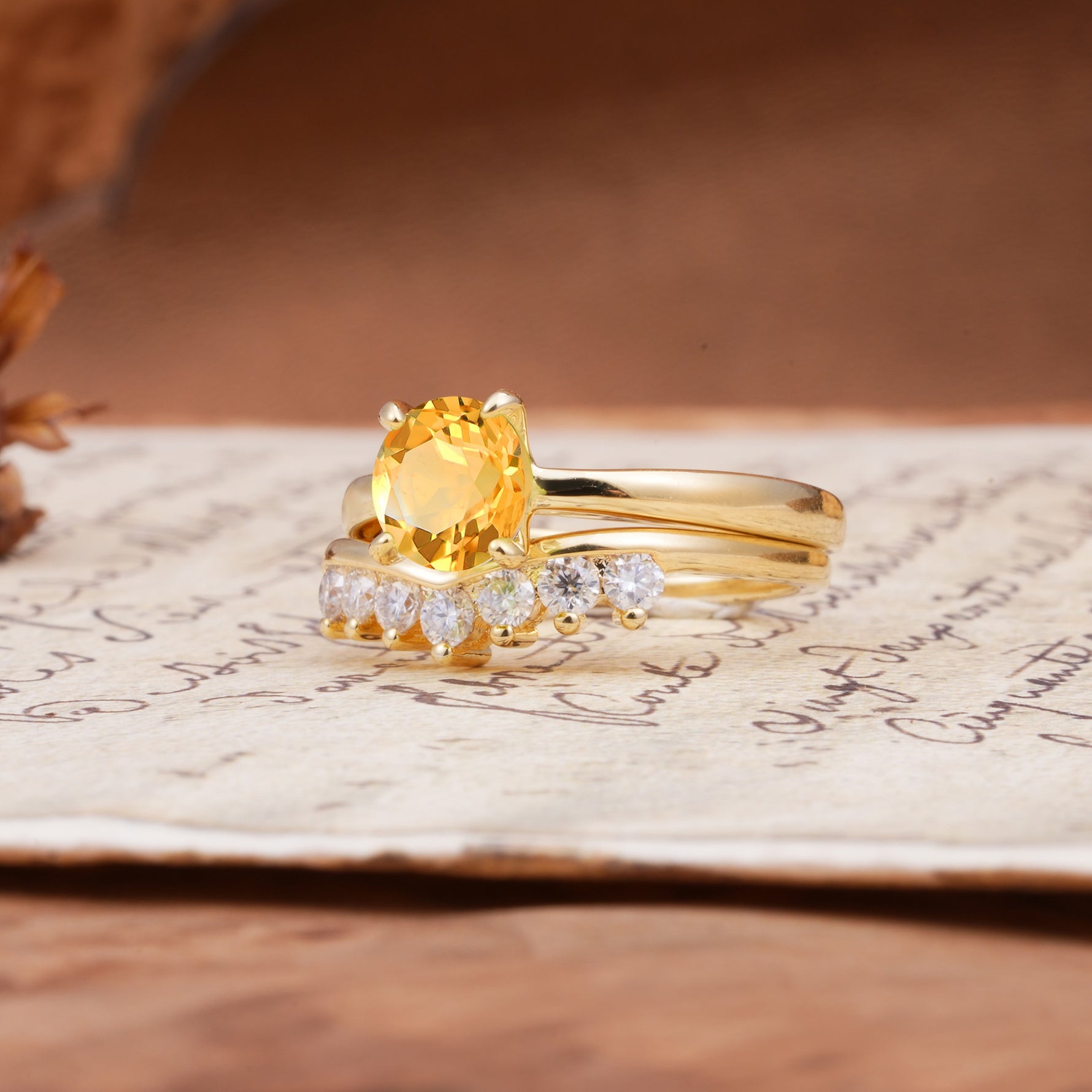 Classic Luxury Vintage 5-Prong Pear Cut Citrine Engagement Ring - Rose-Gold