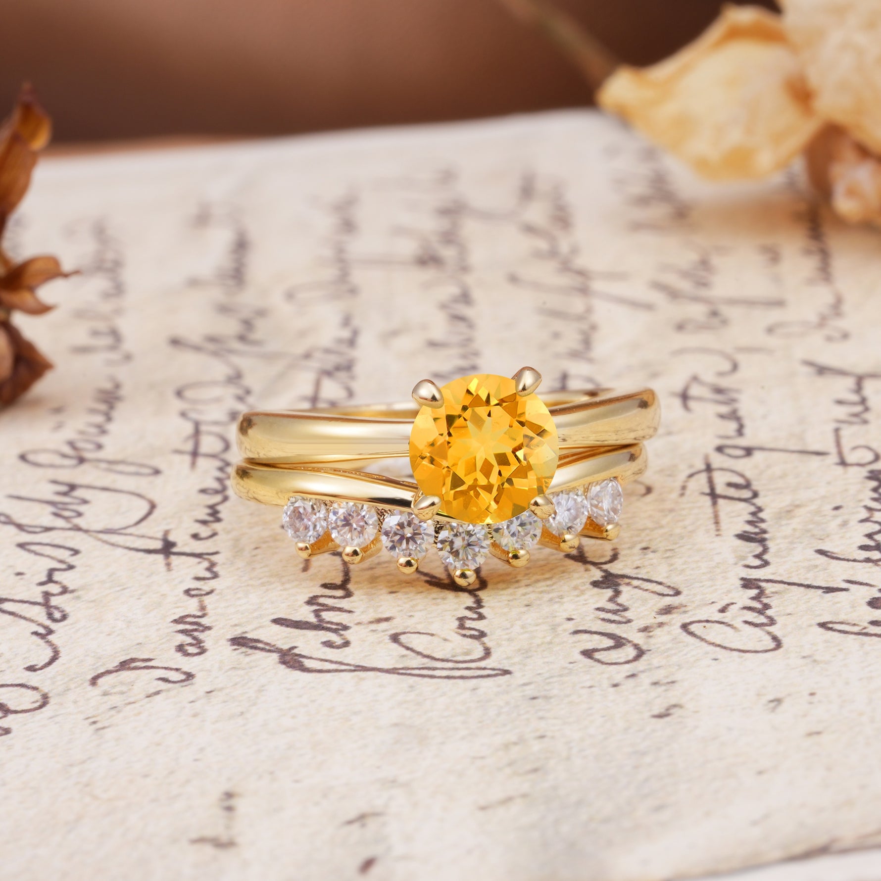 Classic Luxury Vintage 5-Prong Pear Cut Citrine Engagement Ring - White-Gold