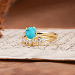 Classic Luxury Vintage 5-Prong Pear Cut Turquoise Engagement Ring - Rose-Gold