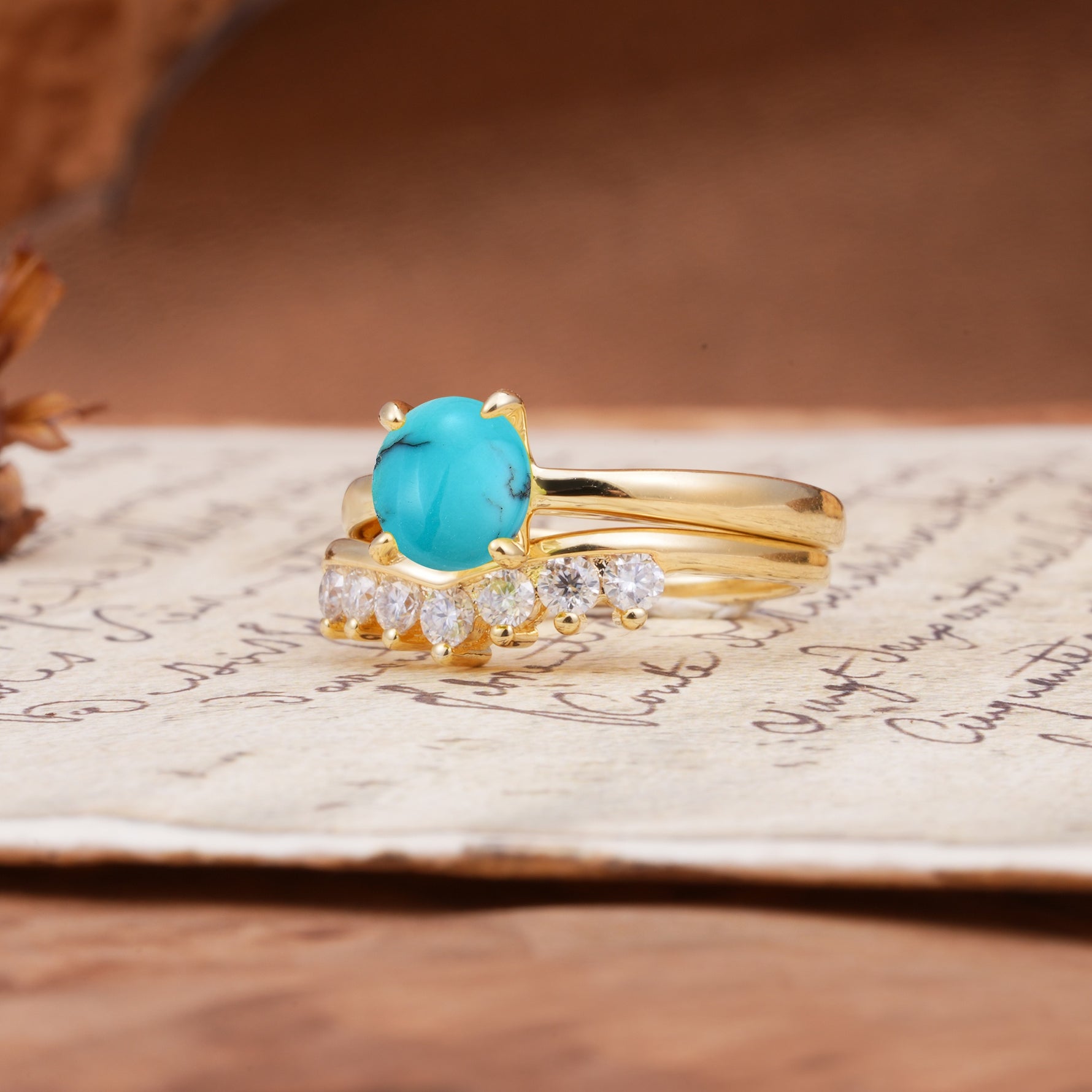 Classic Luxury Vintage 5-Prong Pear Cut Turquoise Engagement Ring - Rose-Gold