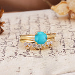 Classic Luxury Vintage 5-Prong Pear Cut Turquoise Engagement Ring - White-Gold