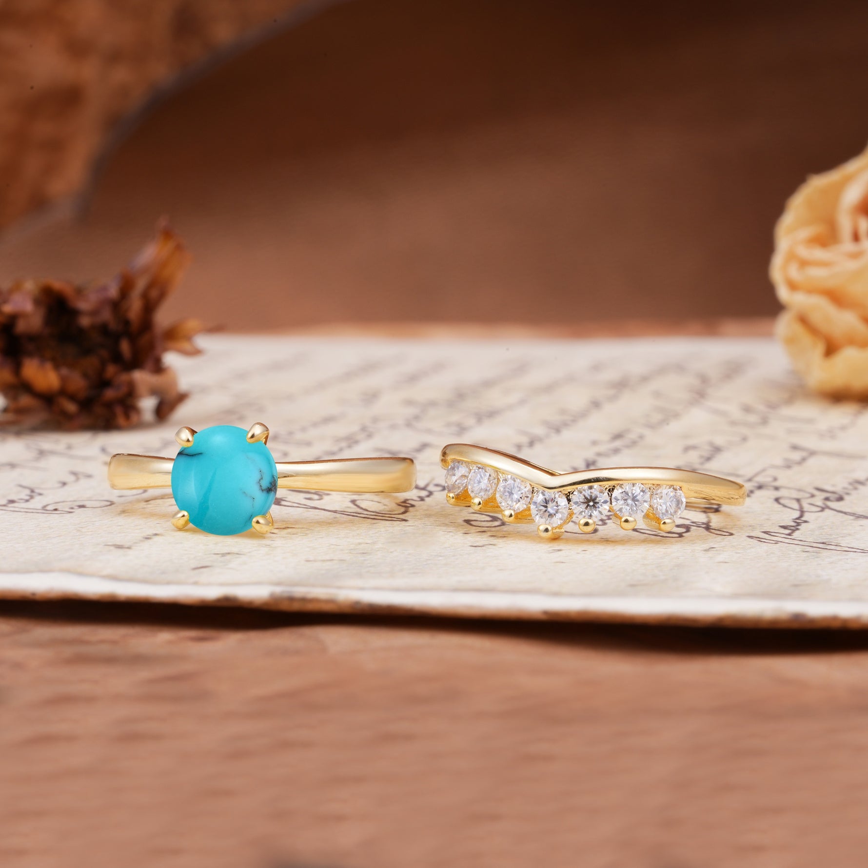 Classic Luxury Vintage 5-Prong Pear Cut Turquoise Engagement Ring - Additional view