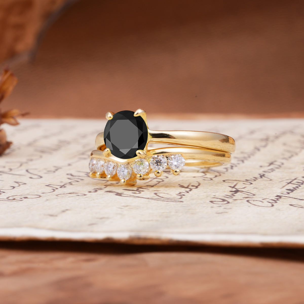Classic Luxury Vintage 5-Prong Pear Cut Black Onyx Engagement Ring - Rose-Gold