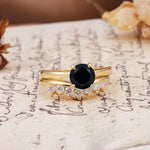 Classic Luxury Vintage 5-Prong Pear Cut Black Onyx Engagement Ring - White-Gold