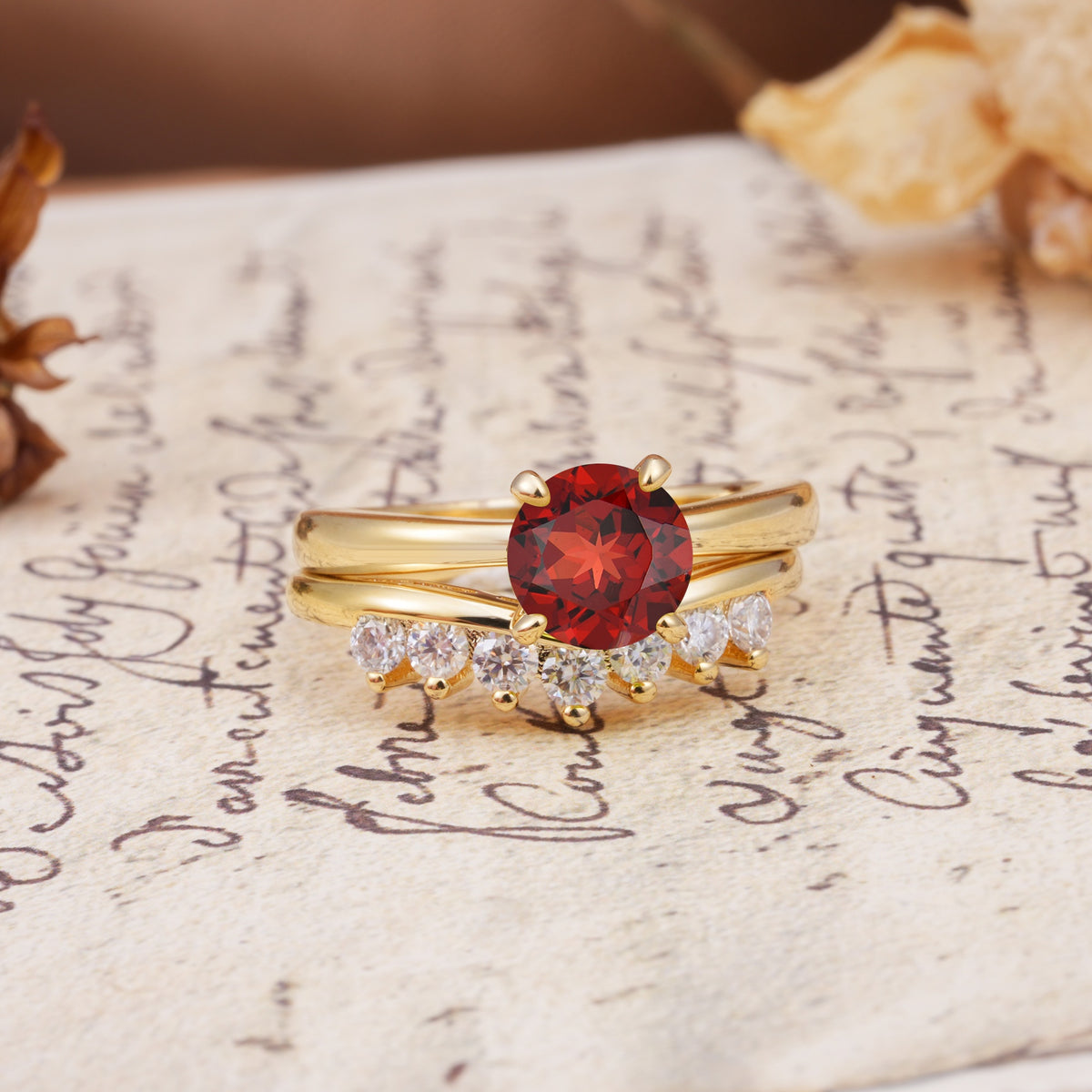 Classic Luxury Vintage 5-Prong Pear Cut Garnet Engagement Ring - White-Gold