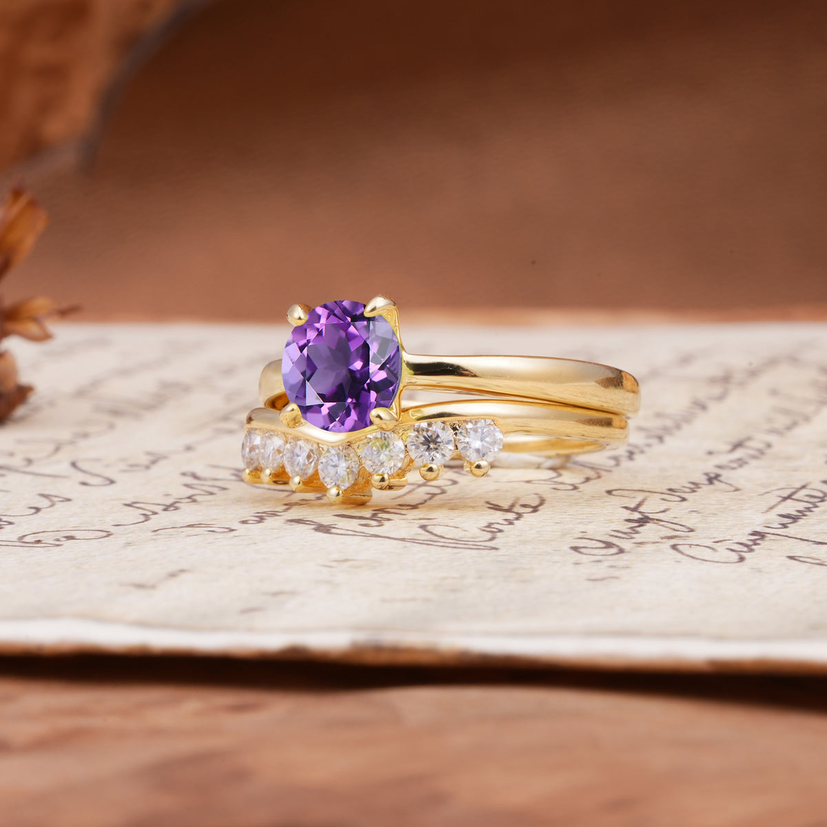 Classic Luxury Vintage 5-Prong Pear Cut Amethyst Engagement Ring - Rose-Gold