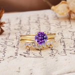 Classic Luxury Vintage 5-Prong Pear Cut Amethyst Engagement Ring - White-Gold