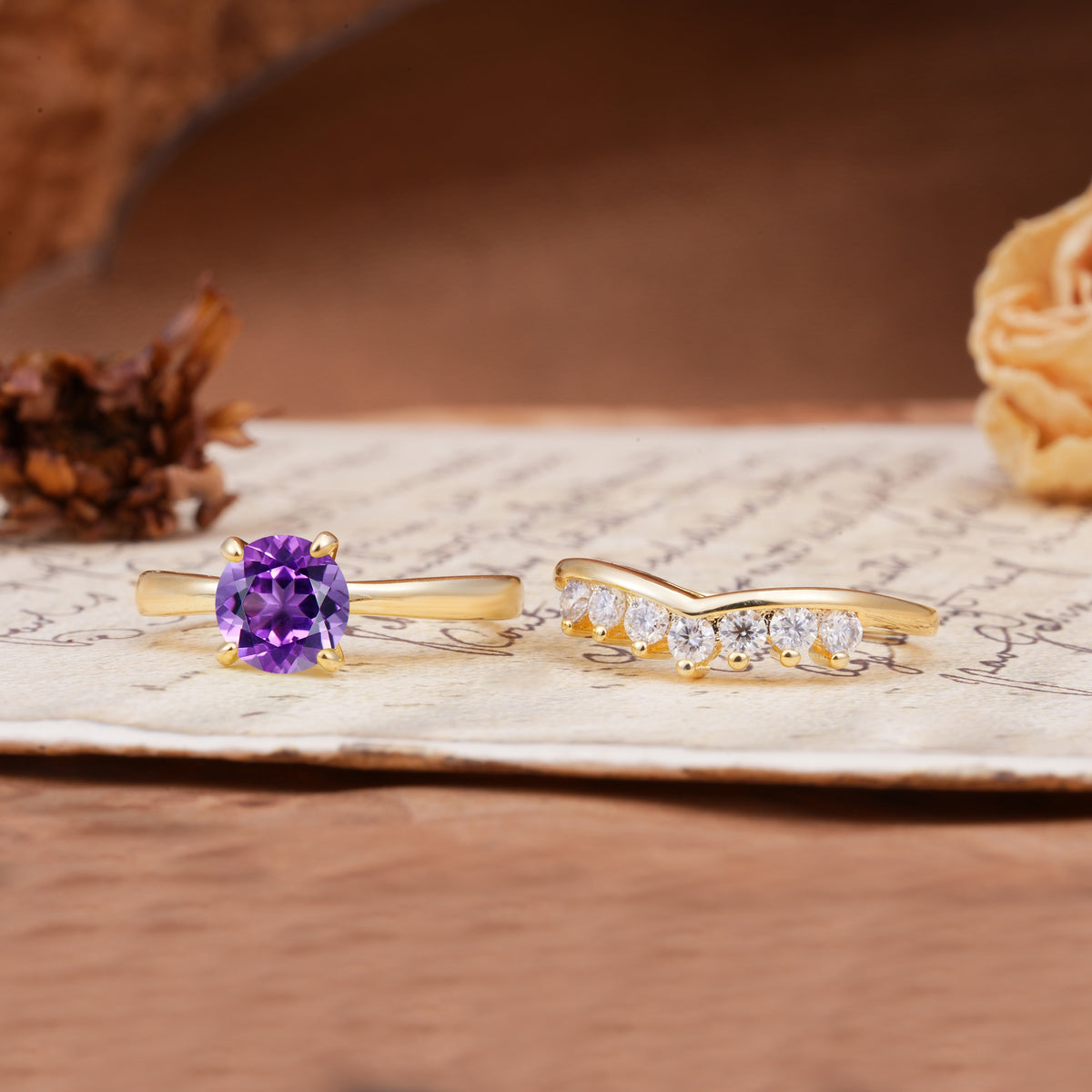 Classic Luxury Vintage 5-Prong Pear Cut Amethyst Engagement Ring - Additional view