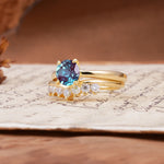 Classic Luxury Vintage 5-Prong Pear Cut Alexandrite Engagement Ring - Rose-Gold