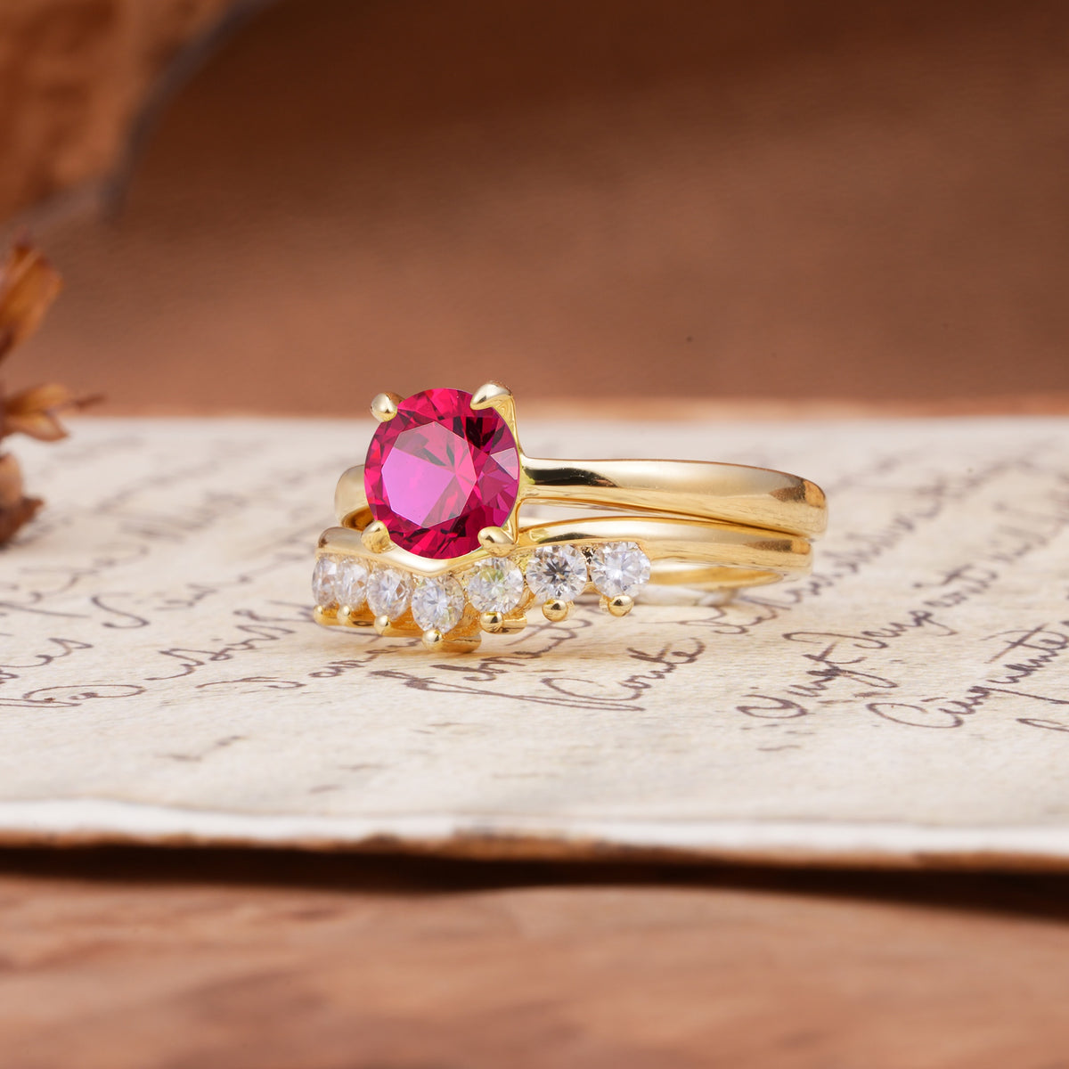 Classic Luxury Vintage 5-Prong Pear Cut Ruby Engagement Ring - Rose-Gold