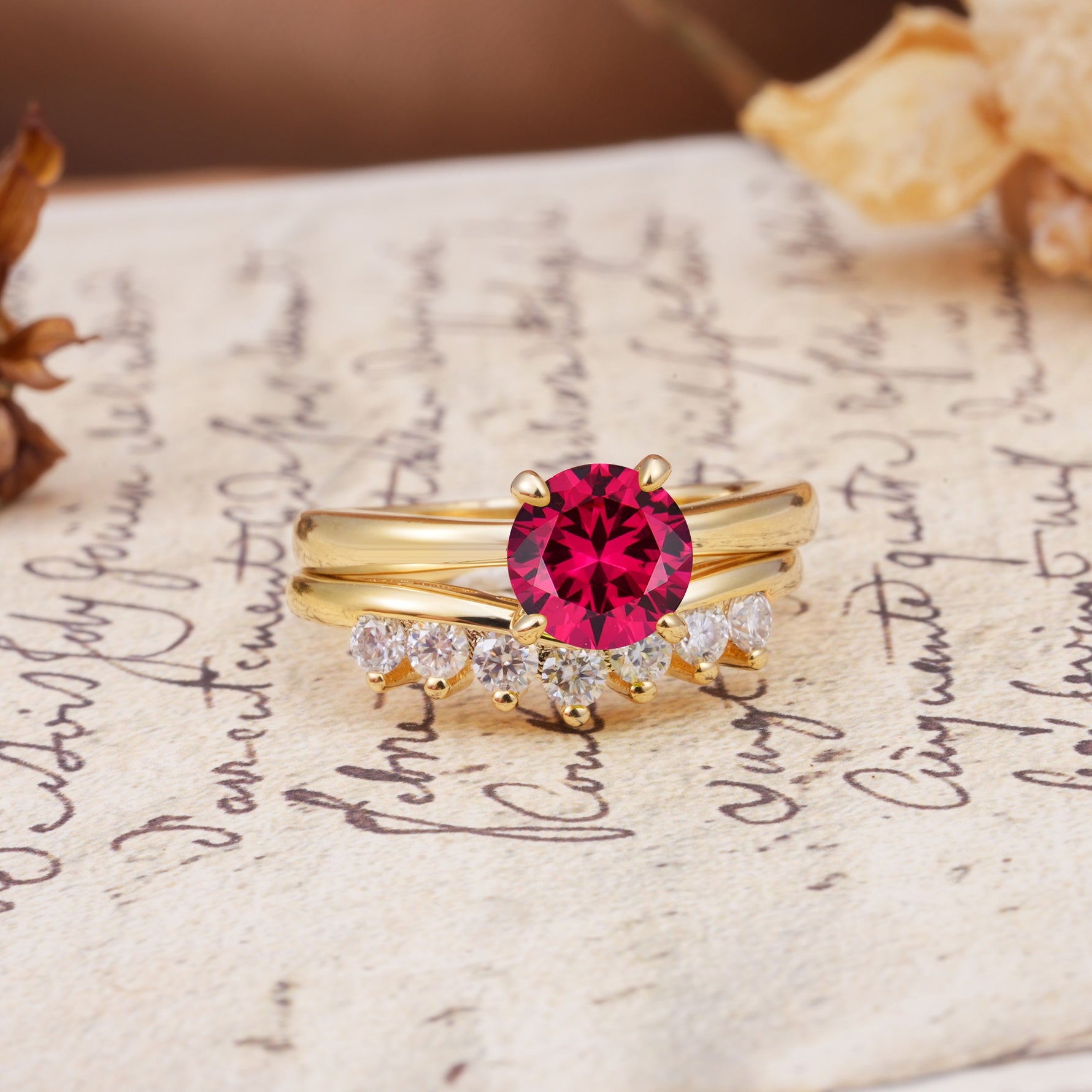 Classic Luxury Vintage 5-Prong Pear Cut Ruby Engagement Ring - White-Gold