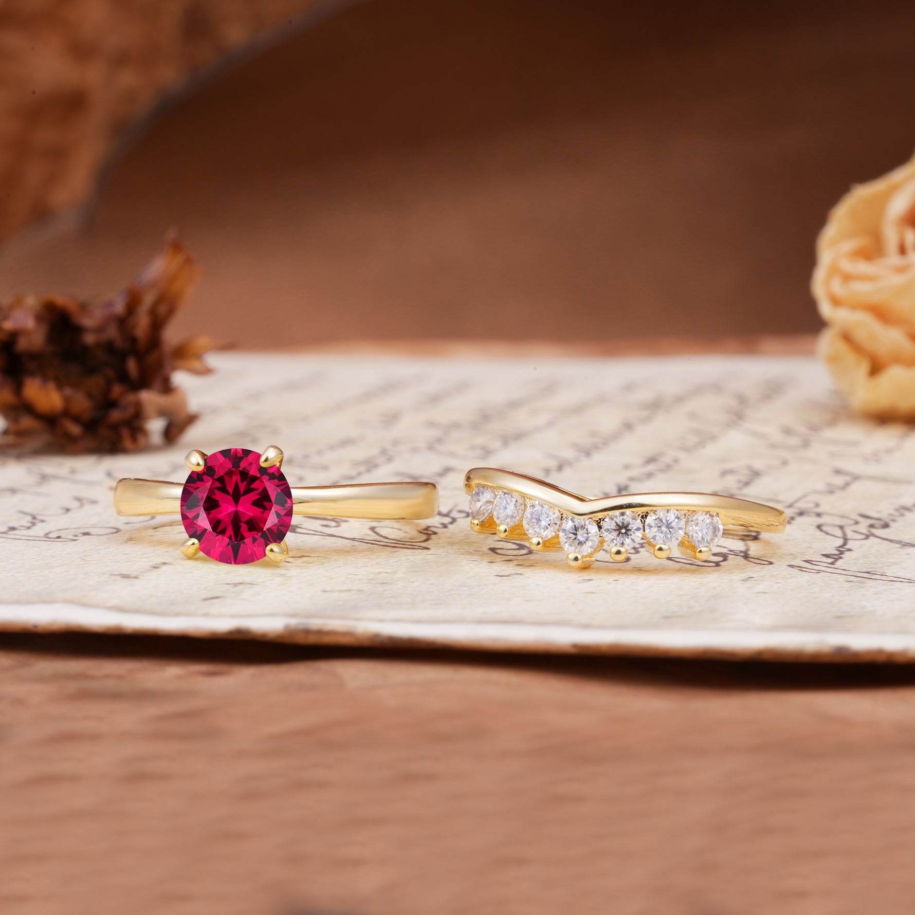 Classic Luxury Vintage 5-Prong Pear Cut Ruby Engagement Ring - Additional view