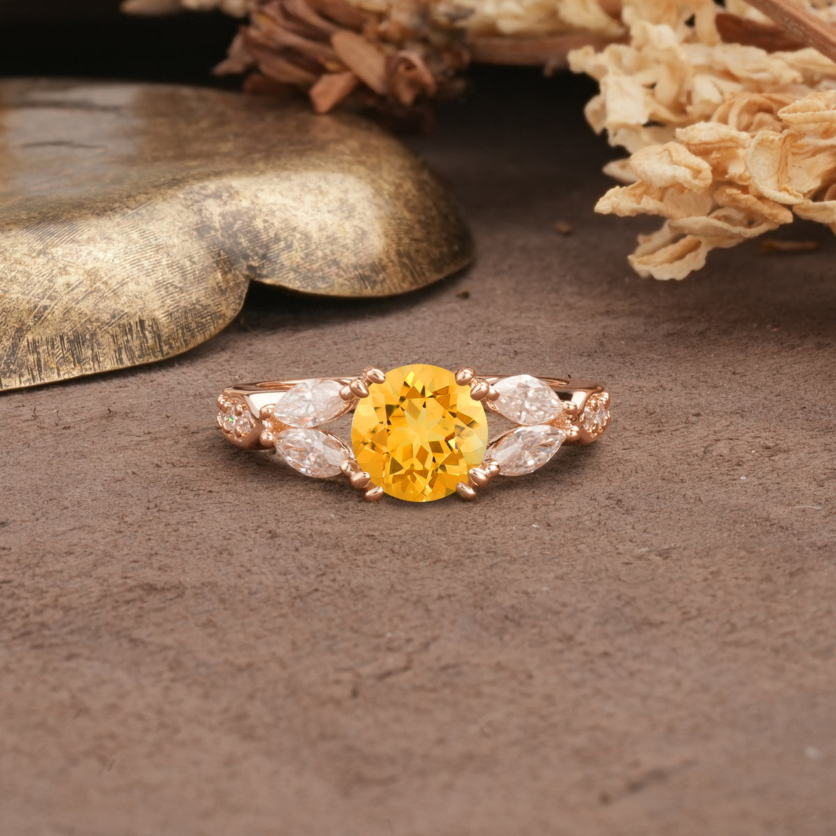 Luxurious and Unique 8-Prong Round Cut Citrine Engagement Ring - Additional view