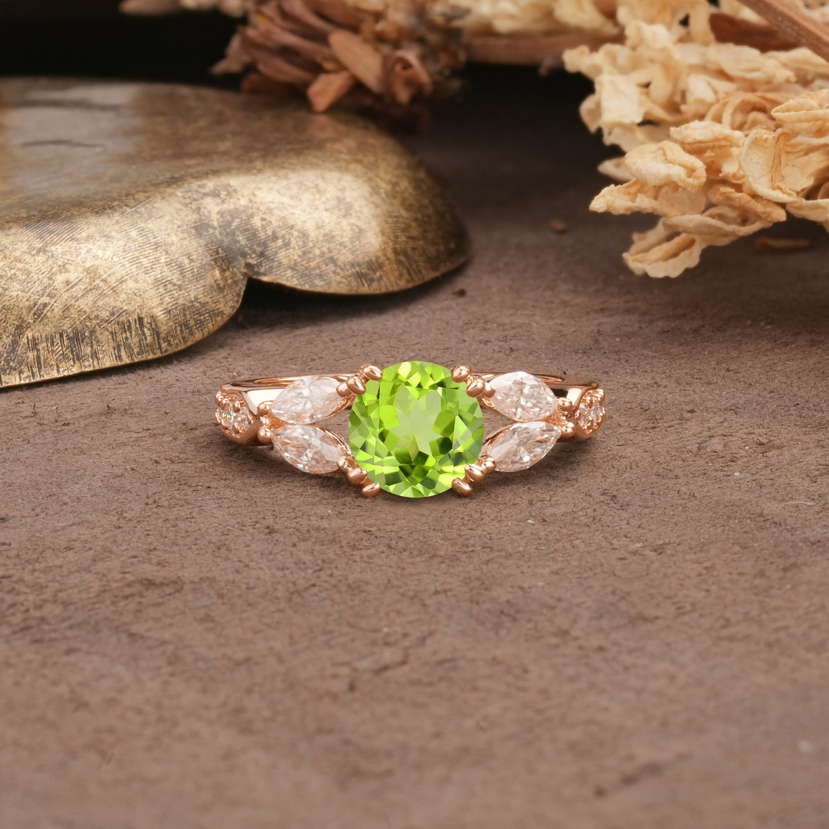 Luxurious and Unique 8-Prong Round Cut Peridot Engagement Ring - Additional view