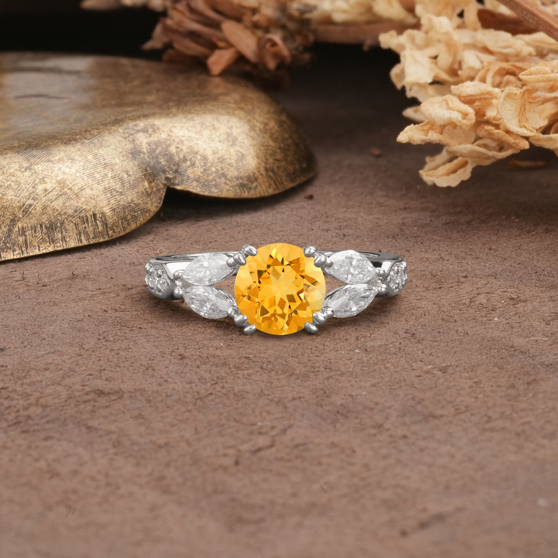 Luxurious and Unique 8-Prong Round Cut Citrine Engagement Ring - Additional view