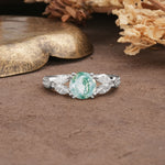 Luxurious and Unique 8-Prong Round Cut Moss Agate Engagement Ring - Additional view