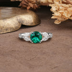 Luxurious and Unique 8-Prong Round Cut Emerald Engagement Ring - Additional view