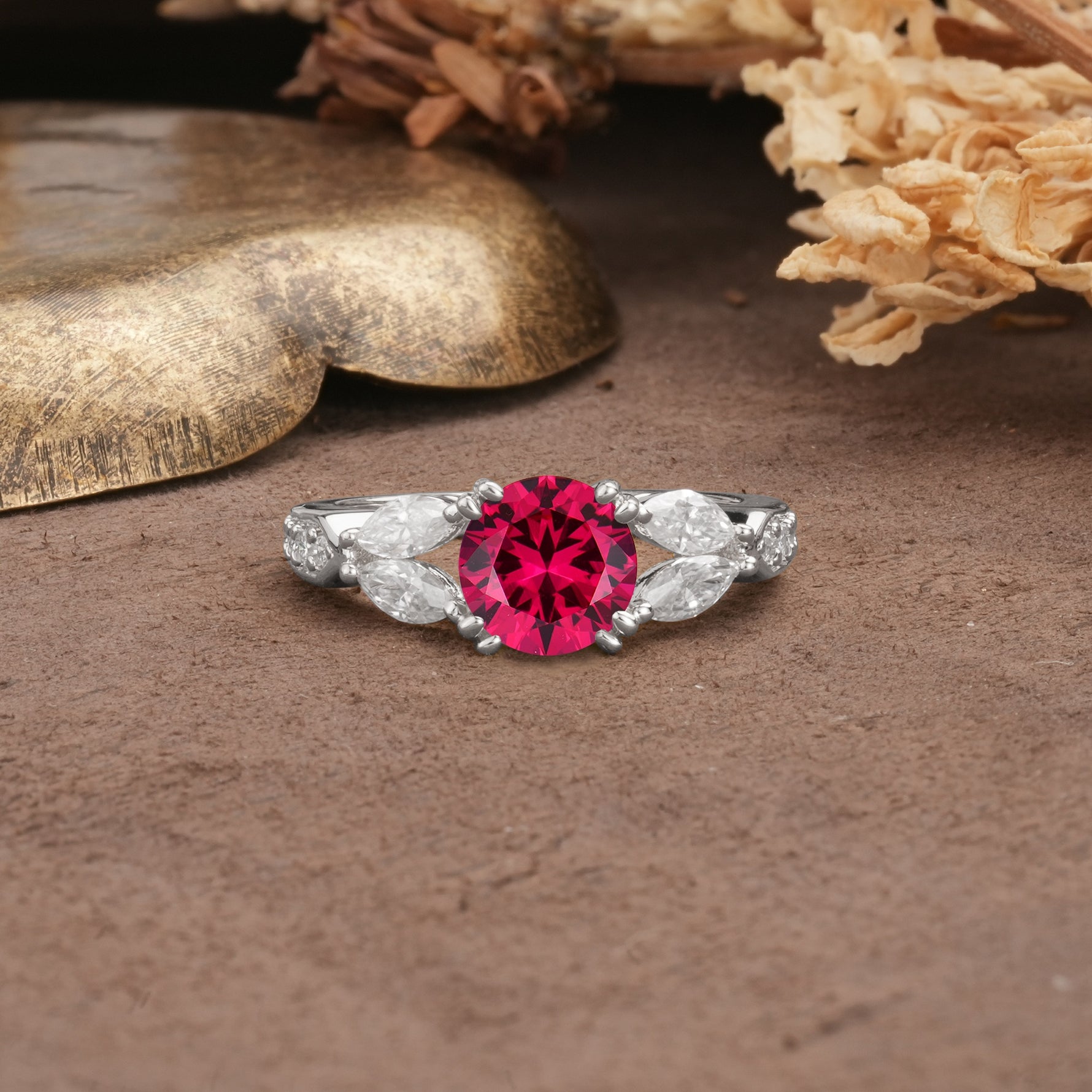 Luxurious and Unique 8-Prong Round Cut Ruby Engagement Ring - Additional view