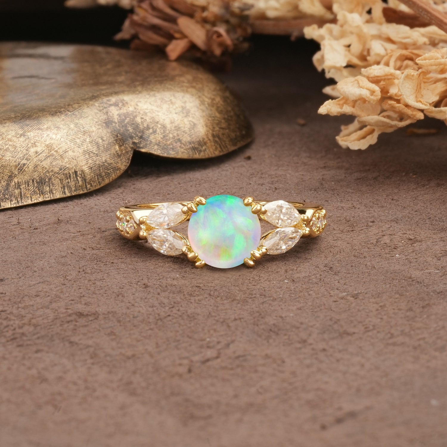 Luxurious and Unique 8-Prong Round Cut Fire Opal Engagement Ring - Additional view
