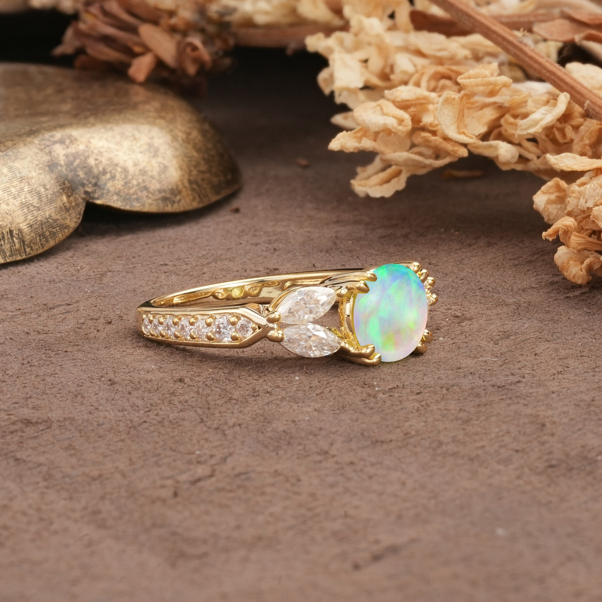 Luxurious and Unique 8-Prong Round Cut Fire Opal Engagement Ring - Additional view