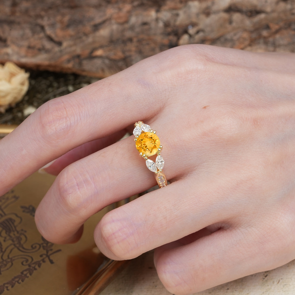 Luxurious and Unique 8-Prong Round Cut Citrine Engagement Ring - Additional view